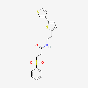 molecular formula C19H19NO3S3 B2614063 3-(benzenesulfonyl)-N-(2-{[2,3'-bithiophene]-5-yl}ethyl)propanamide CAS No. 2034596-94-4