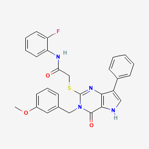 molecular formula C28H23FN4O3S B2614067 N-(2-fluorophenyl)-2-((3-(3-methoxybenzyl)-4-oxo-7-phenyl-4,5-dihydro-3H-pyrrolo[3,2-d]pyrimidin-2-yl)thio)acetamide CAS No. 2034315-30-3