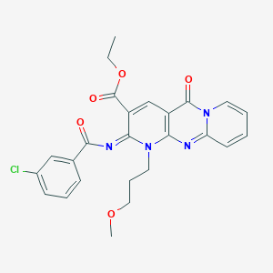 molecular formula C25H23ClN4O5 B2614082 ethyl 6-(3-chlorobenzoyl)imino-7-(3-methoxypropyl)-2-oxo-1,7,9-triazatricyclo[8.4.0.03,8]tetradeca-3(8),4,9,11,13-pentaene-5-carboxylate CAS No. 443097-08-3