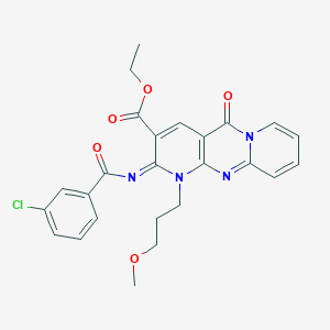 molecular formula C25H23ClN4O5 B2614082 (Z)-ethyl 2-((3-chlorobenzoyl)imino)-1-(3-methoxypropyl)-5-oxo-2,5-dihydro-1H-dipyrido[1,2-a:2',3'-d]pyrimidine-3-carboxylate CAS No. 443097-08-3