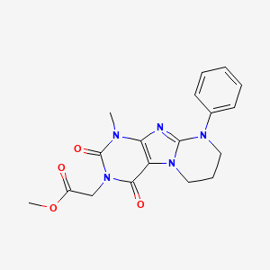 molecular formula C18H19N5O4 B2614105 methyl 2-{1-methyl-2,4-dioxo-9-phenyl-1H,2H,3H,4H,6H,7H,8H,9H-pyrimido[1,2-g]purin-3-yl}acetate CAS No. 845661-01-0
