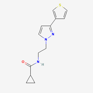 molecular formula C13H15N3OS B2614116 N-(2-(3-(thiophen-3-yl)-1H-pyrazol-1-yl)ethyl)cyclopropanecarboxamide CAS No. 2034259-46-4