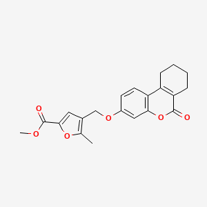 molecular formula C21H20O6 B2614245 Methyl 5-methyl-4-[(6-oxo-7,8,9,10-tetrahydrobenzo[c]chromen-3-yl)oxymethyl]furan-2-carboxylate 