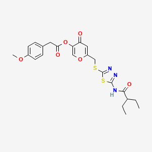 6-(((5-(2-ethylbutanamido)-1,3,4-thiadiazol-2-yl)thio)methyl)-4-oxo-4H-pyran-3-yl 2-(4-methoxyphenyl)acetate