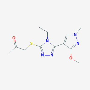 molecular formula C12H17N5O2S B2614324 1-((4-ethyl-5-(3-methoxy-1-methyl-1H-pyrazol-4-yl)-4H-1,2,4-triazol-3-yl)thio)propan-2-one CAS No. 1014094-26-8