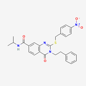 molecular formula C27H26N4O4S B2614482 N-isopropyl-2-((4-nitrobenzyl)thio)-4-oxo-3-phenethyl-3,4-dihydroquinazoline-7-carboxamide CAS No. 1115485-73-8