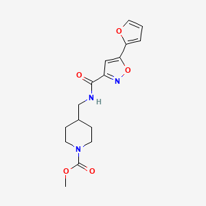 molecular formula C16H19N3O5 B2614542 Methyl 4-((5-(furan-2-yl)isoxazole-3-carboxamido)methyl)piperidine-1-carboxylate CAS No. 1235105-74-4