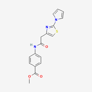 molecular formula C17H15N3O3S B2614603 methyl 4-(2-(2-(1H-pyrrol-1-yl)thiazol-4-yl)acetamido)benzoate CAS No. 1172886-79-1