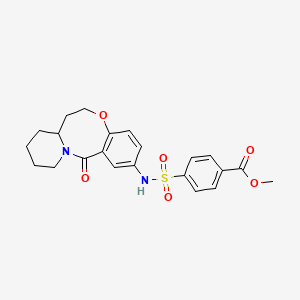 molecular formula C22H24N2O6S B2614608 Methyl 4-({2-oxo-9-oxa-1-azatricyclo[10.4.0.0^{3,8}]hexadeca-3,5,7-trien-5-yl}sulfamoyl)benzoate CAS No. 1396637-46-9