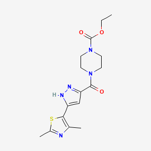 molecular formula C16H21N5O3S B2614621 ethyl 4-(3-(2,4-dimethylthiazol-5-yl)-1H-pyrazole-5-carbonyl)piperazine-1-carboxylate CAS No. 1187634-34-9