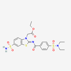 molecular formula C22H26N4O7S3 B2614678 ethyl 2-[(2Z)-2-{[4-(diethylsulfamoyl)benzoyl]imino}-6-sulfamoyl-2,3-dihydro-1,3-benzothiazol-3-yl]acetate CAS No. 865247-52-5