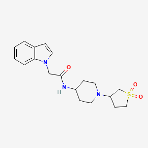 molecular formula C19H25N3O3S B2614688 N-(1-(1,1-dioxidotetrahydrothiophen-3-yl)piperidin-4-yl)-2-(1H-indol-1-yl)acetamide CAS No. 2034535-29-8