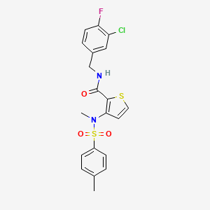 molecular formula C20H18ClFN2O3S2 B2614692 N-(3-chloro-4-fluorobenzyl)-3-{methyl[(4-methylphenyl)sulfonyl]amino}thiophene-2-carboxamide CAS No. 1116017-38-9