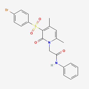 molecular formula C21H19BrN2O4S B2614733 2-[3-(4-bromobenzenesulfonyl)-4,6-dimethyl-2-oxo-1,2-dihydropyridin-1-yl]-N-phenylacetamide CAS No. 1185018-84-1