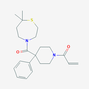 molecular formula C22H30N2O2S B2614770 1-[4-(7,7-Dimethyl-1,4-thiazepane-4-carbonyl)-4-phenylpiperidin-1-yl]prop-2-en-1-one CAS No. 2197730-59-7