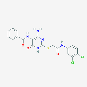 molecular formula C19H15Cl2N5O3S B2614826 N-(4-amino-2-((2-((3,4-dichlorophenyl)amino)-2-oxoethyl)thio)-6-oxo-1,6-dihydropyrimidin-5-yl)benzamide CAS No. 888415-36-9