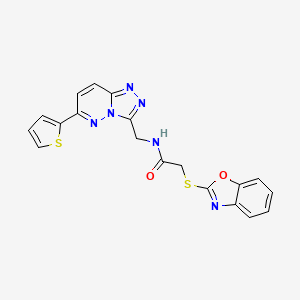 molecular formula C19H14N6O2S2 B2614856 2-(1,3-benzoxazol-2-ylsulfanyl)-N-{[6-(thiophen-2-yl)-[1,2,4]triazolo[4,3-b]pyridazin-3-yl]methyl}acetamide CAS No. 1903683-76-0