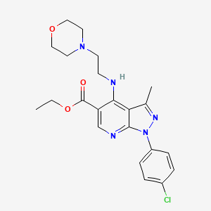 molecular formula C22H26ClN5O3 B2614886 ethyl 1-(4-chlorophenyl)-3-methyl-4-[(2-morpholinoethyl)amino]-1H-pyrazolo[3,4-b]pyridine-5-carboxylate CAS No. 866132-85-6