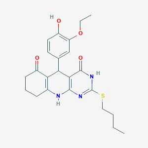 2-(butylsulfanyl)-5-(3-ethoxy-4-hydroxyphenyl)-5,8,9,10-tetrahydropyrimido[4,5-b]quinoline-4,6(3H,7H)-dione