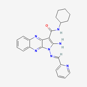 (E)-2-amino-N-cyclohexyl-1-((pyridin-2-ylmethylene)amino)-1H-pyrrolo[2,3-b]quinoxaline-3-carboxamide