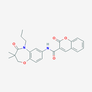 molecular formula C24H24N2O5 B2615130 N-(3,3-dimethyl-4-oxo-5-propyl-2,3,4,5-tetrahydrobenzo[b][1,4]oxazepin-7-yl)-2-oxo-2H-chromene-3-carboxamide CAS No. 921864-50-8