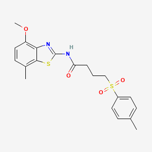 molecular formula C20H22N2O4S2 B2615226 N-(4-methoxy-7-methylbenzo[d]thiazol-2-yl)-4-tosylbutanamide CAS No. 941925-99-1