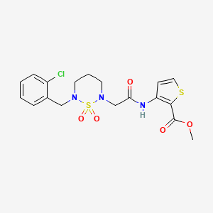 molecular formula C18H20ClN3O5S2 B2615322 methyl 3-(2-{6-[(2-chlorophenyl)methyl]-1,1-dioxo-1lambda6,2,6-thiadiazinan-2-yl}acetamido)thiophene-2-carboxylate CAS No. 946293-84-1