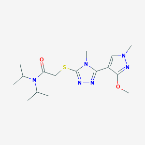molecular formula C16H26N6O2S B2615385 N,N-diisopropyl-2-((5-(3-methoxy-1-methyl-1H-pyrazol-4-yl)-4-methyl-4H-1,2,4-triazol-3-yl)thio)acetamide CAS No. 1014075-09-2