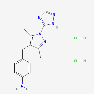 4-((3,5-dimethyl-1-(4H-1,2,4-triazol-3-yl)-1H-pyrazol-4-yl)methyl)aniline dihydrochloride