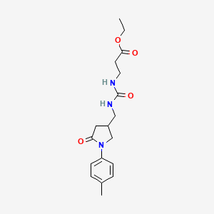 molecular formula C18H25N3O4 B2615484 Ethyl 3-(3-((5-oxo-1-(p-tolyl)pyrrolidin-3-yl)methyl)ureido)propanoate CAS No. 954660-39-0