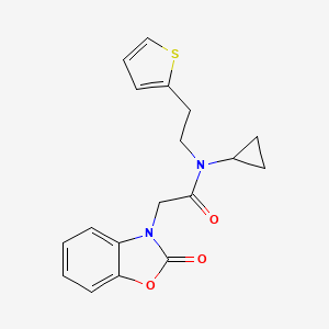 molecular formula C18H18N2O3S B2615584 N-cyclopropyl-2-(2-oxo-2,3-dihydro-1,3-benzoxazol-3-yl)-N-[2-(thiophen-2-yl)ethyl]acetamide CAS No. 1396714-78-5