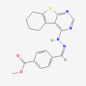 molecular formula C19H18N4O2S B2615679 METHYL 4-{[(Z)-2-(5,6,7,8-TETRAHYDRO[1]BENZOTHIENO[2,3-D]PYRIMIDIN-4-YL)HYDRAZONO]METHYL}BENZOATE CAS No. 441742-92-3