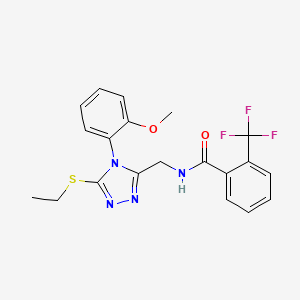 molecular formula C20H19F3N4O2S B2615688 N-{[5-(ethylsulfanyl)-4-(2-methoxyphenyl)-4H-1,2,4-triazol-3-yl]methyl}-2-(trifluoromethyl)benzamide CAS No. 391938-08-2