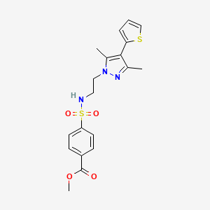 molecular formula C19H21N3O4S2 B2615702 methyl 4-({2-[3,5-dimethyl-4-(thiophen-2-yl)-1H-pyrazol-1-yl]ethyl}sulfamoyl)benzoate CAS No. 2034555-26-3