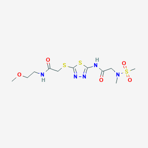 molecular formula C11H19N5O5S3 B2615716 N-(2-methoxyethyl)-2-({5-[2-(N-methylmethanesulfonamido)acetamido]-1,3,4-thiadiazol-2-yl}sulfanyl)acetamide CAS No. 1251542-72-9