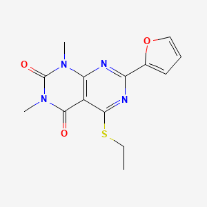 molecular formula C14H14N4O3S B2615770 5-(ethylsulfanyl)-7-(furan-2-yl)-1,3-dimethyl-1H,2H,3H,4H-[1,3]diazino[4,5-d]pyrimidine-2,4-dione CAS No. 863003-54-7