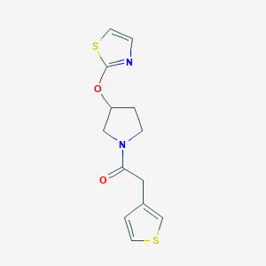 molecular formula C13H14N2O2S2 B2615815 1-[3-(1,3-thiazol-2-yloxy)pyrrolidin-1-yl]-2-(thiophen-3-yl)ethan-1-one CAS No. 2034386-72-4