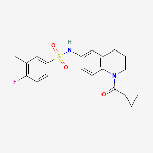 molecular formula C20H21FN2O3S B2615907 N-(1-cyclopropanecarbonyl-1,2,3,4-tetrahydroquinolin-6-yl)-4-fluoro-3-methylbenzene-1-sulfonamide CAS No. 932364-25-5