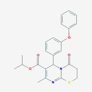 molecular formula C24H24N2O4S B2615970 Isopropyl 8-methyl-4-oxo-6-(3-phenoxyphenyl)-2,3,4,6-tetrahydropyrimido[2,1-b][1,3]thiazine-7-carboxylate CAS No. 609793-94-4