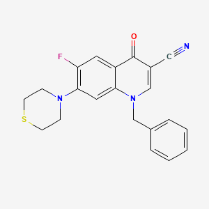 molecular formula C21H18FN3OS B2615999 1-Benzyl-6-fluoro-4-oxo-7-thiomorpholin-4-ylquinoline-3-carbonitrile CAS No. 1359864-75-7