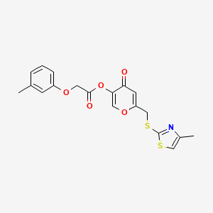 molecular formula C19H17NO5S2 B2616015 6-(((4-methylthiazol-2-yl)thio)methyl)-4-oxo-4H-pyran-3-yl 2-(m-tolyloxy)acetate CAS No. 896305-81-0