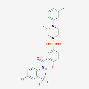 N-(4-chloro-2-(trifluoromethyl)phenyl)-2-fluoro-5-((3-methyl-4-(m-tolyl)piperazin-1-yl)sulfonyl)benzamide
