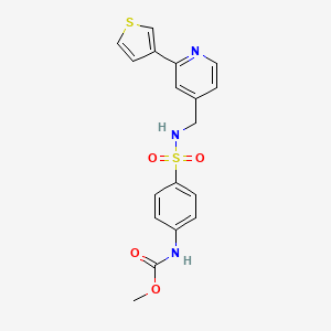 molecular formula C18H17N3O4S2 B2616067 methyl (4-(N-((2-(thiophen-3-yl)pyridin-4-yl)methyl)sulfamoyl)phenyl)carbamate CAS No. 2034582-33-5