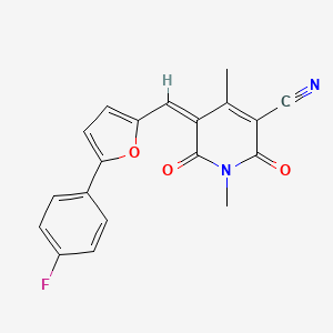 molecular formula C19H13FN2O3 B2616111 (5Z)-5-{[5-(4-fluorophenyl)furan-2-yl]methylidene}-1,4-dimethyl-2,6-dioxo-1,2,5,6-tetrahydropyridine-3-carbonitrile CAS No. 879932-50-0
