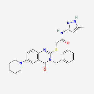 molecular formula C26H28N6O2S B2616116 2-(3-benzyl-4-oxo-6-piperidin-1-ylquinazolin-2-yl)sulfanyl-N-(5-methyl-1H-pyrazol-3-yl)acetamide CAS No. 896702-15-1