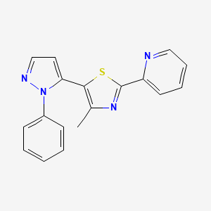 molecular formula C18H14N4S B2616122 2-[4-methyl-5-(1-phenyl-1H-pyrazol-5-yl)-1,3-thiazol-2-yl]pyridine CAS No. 2060360-99-6
