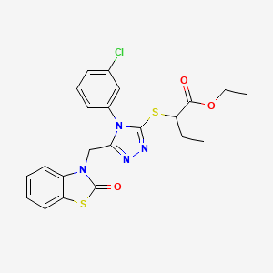 molecular formula C22H21ClN4O3S2 B2616152 ethyl 2-((4-(3-chlorophenyl)-5-((2-oxobenzo[d]thiazol-3(2H)-yl)methyl)-4H-1,2,4-triazol-3-yl)thio)butanoate CAS No. 847403-62-7