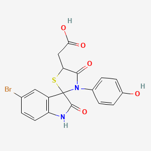 molecular formula C18H13BrN2O5S B2616160 2-[5-Bromo-3'-(4-hydroxyphenyl)-2,4'-dioxo-1,2-dihydrospiro[indole-3,2'-[1,3]thiazolidine]-5'-yl]acetic acid CAS No. 1092344-32-5