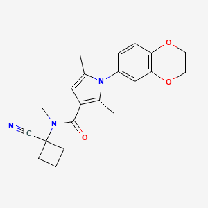 molecular formula C21H23N3O3 B2616161 N-(1-cyanocyclobutyl)-1-(2,3-dihydro-1,4-benzodioxin-6-yl)-N,2,5-trimethyl-1H-pyrrole-3-carboxamide CAS No. 1376239-86-9