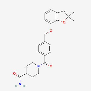 molecular formula C24H28N2O4 B2616178 1-[4-[(2,2-dimethyl-3H-1-benzofuran-7-yl)oxymethyl]benzoyl]piperidine-4-carboxamide CAS No. 941948-20-5